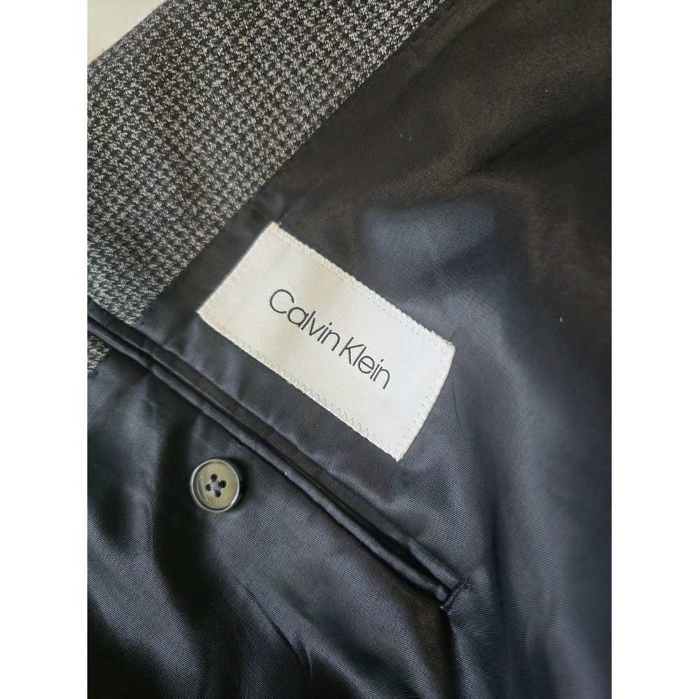 Calvin Klein Mens Grey Houndstooth Two Button Blazer Sport Coat Jacket Size 52R - Picture 10 of 11